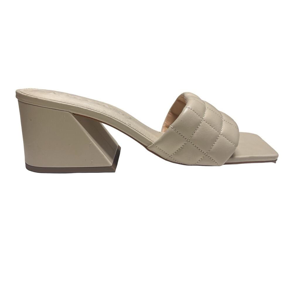 Vicenza Odessa Cream Leather Quilted Block Heel Sandals Mules Sz 9